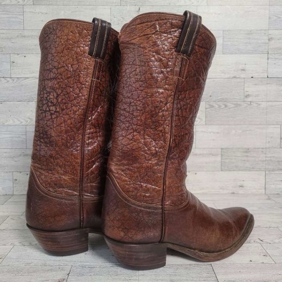 Vintage 1960's Tony Lama Brown Full Caribou Exotic Leather Cowboy Boots Size 8 - Picture 8 of 13
